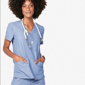 Small rare color heather indigo figs scrub top